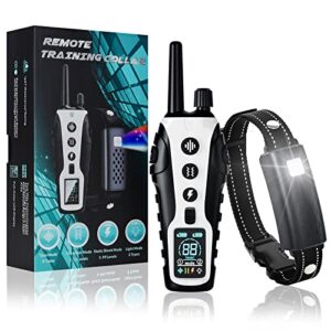 dog training collar - electronic dog shock collar with remote 4000ft, rechargeable ipx7 waterproof dog collar with 3 training modes and 2 anti-lost lights, security lock for all breeds, sizes