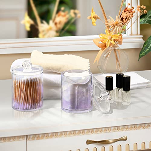 xigua 2 Pack Marble Texture Purple Apothecary Jars with Lid, Qtip Holder Storage Containers for Cotton Ball, Swabs, Pads, Clear Plastic Canisters for Bathroom Vanity Organization (10 Oz)