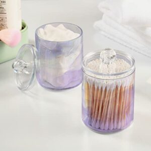 xigua 2 Pack Marble Texture Purple Apothecary Jars with Lid, Qtip Holder Storage Containers for Cotton Ball, Swabs, Pads, Clear Plastic Canisters for Bathroom Vanity Organization (10 Oz)