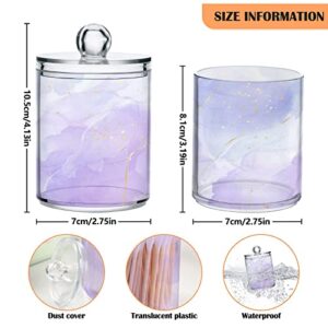 xigua 2 Pack Marble Texture Purple Apothecary Jars with Lid, Qtip Holder Storage Containers for Cotton Ball, Swabs, Pads, Clear Plastic Canisters for Bathroom Vanity Organization (10 Oz)