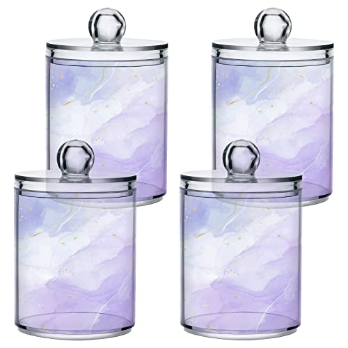 xigua 2 Pack Marble Texture Purple Apothecary Jars with Lid, Qtip Holder Storage Containers for Cotton Ball, Swabs, Pads, Clear Plastic Canisters for Bathroom Vanity Organization (10 Oz)