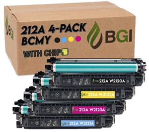 bgi remanufactured toner cartridge replacement for hp 212a 4-pack for use in m554 m555 mfp m578 | w2120a w2121a w2122a w2123a | taa compliant, stmc certified, usa remanufactured | with chip