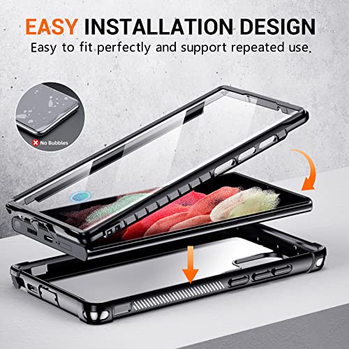 Temdan Case for Samsung Galaxy S23 Ultra 5G, [Built-in Screen Protector]+[2Pcs Lens Protector][Touch Sensitive][Anti-Scratch][Military Grade Shockproof] Full Body Protection, Black