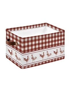 farmhouse rooster storage bins 1 pack, large waterproof storage baskets for shelves closet, rustic farm animals red white plaid storage basket foldable storage box cube storage organizer with handles