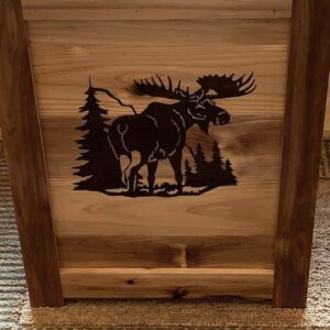 New Rustic Moose Wood Kitchen Trash Bin Garbage Can 33 Gal Cabin Western Decor New Commerial Grade Heavy Duty Swing in lid Upgraded Lid Wonderful