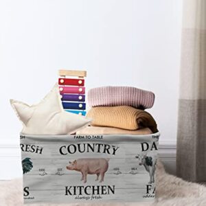 Farmhouse Animals Storage Bins 1 Pack, Large Waterproof Storage Baskets for Shelves Closet, Farm Cow Pig Oil Painting Storage Basket Foldable Storage Box Cube Storage Organizer with Handles