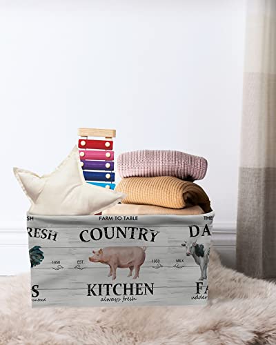 Farmhouse Animals Storage Bins 1 Pack, Large Waterproof Storage Baskets for Shelves Closet, Farm Cow Pig Oil Painting Storage Basket Foldable Storage Box Cube Storage Organizer with Handles