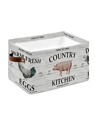 Farmhouse Animals Storage Bins 1 Pack, Large Waterproof Storage Baskets for Shelves Closet, Farm Cow Pig Oil Painting Storage Basket Foldable Storage Box Cube Storage Organizer with Handles