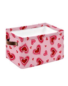 valentines day storage bins 1 pack, large waterproof storage baskets for shelves closet, watercolor red love heart pink storage basket foldable storage box cube storage organizer with handles