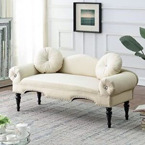 gnixuu 54” modern small loveseat sofa, mid century love seat couch settee velvet tufted 2 seater couches bedside entryway bench with 2 pillows nailhead trim for bedroom, living room(beige)