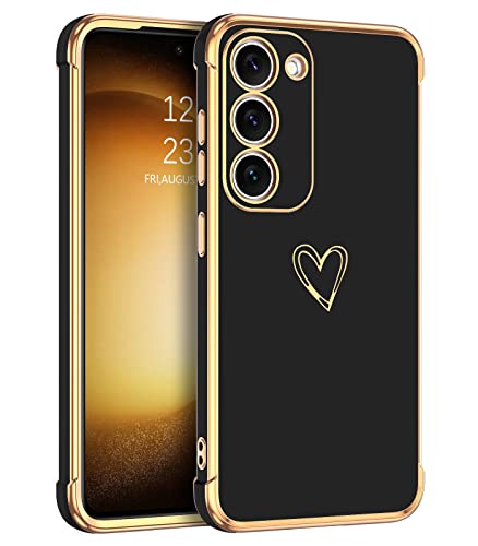 BENTOBEN Samsung Galaxy S23 Case, Cute Heart Pattern Slim S23 Case, Soft Flexible Shockproof TPU Bumper Women Girl Non-Slip Lightweight Phone Cover Charging Case for Samsung S23 6.1" 2023, Black