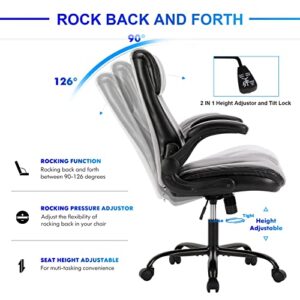 COLAMY, Executive Home Office Computer Desk, Ergonomic Leather Lumbar Support and Comfort, Adjustable Height and Tilt, Swivel Rolling Task Chair for Work, Study, Game (Black), 1 Set