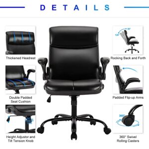 COLAMY, Executive Home Office Computer Desk, Ergonomic Leather Lumbar Support and Comfort, Adjustable Height and Tilt, Swivel Rolling Task Chair for Work, Study, Game (Black), 1 Set