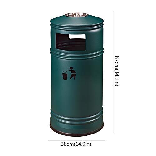 KIZQYN Trash Cans Outdoor Long Cylindrical Trash Can Large Capacity Metal Belt Ashtray Garbage Can Simple Commercial Waste Bin with Lid, 13.2 Gallons Outdoor Waste Bins (Color : Gray)