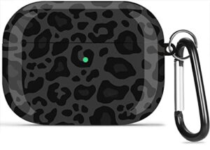 olytop for airpods pro case leopard, cute air pods pro protective case cover printed hard skin women girl for apple airpod pro charging case with keychain airpods pro 2019 set - black/grey leopard