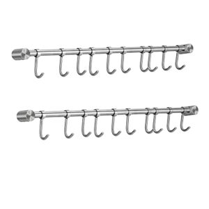 WSTECHCO 2 pcs 22 Inch Hanger Rods Hanging Bars With 10 Hooks, for Kitchen Utensils Pots and Pans, Towel Hanging Rails, Staineless Steel 304, For Hang Up Coat Bag Umbrella Hat Keys Scarf