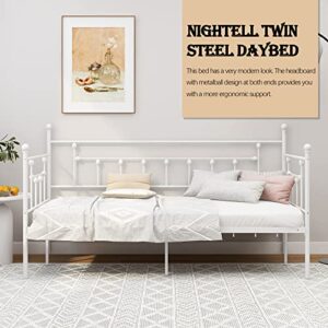 Nightell Metal Twin Daybed Frame with Headboard Multifunctional Platform Bed Sofa for Living Room Guest Room Heavy Steel Slat Support White