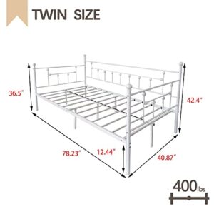 Nightell Metal Twin Daybed Frame with Headboard Multifunctional Platform Bed Sofa for Living Room Guest Room Heavy Steel Slat Support White