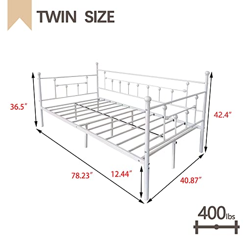 Nightell Metal Twin Daybed Frame with Headboard Multifunctional Platform Bed Sofa for Living Room Guest Room Heavy Steel Slat Support White