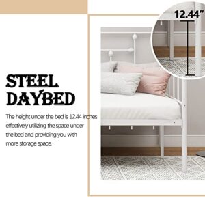 Nightell Metal Twin Daybed Frame with Headboard Multifunctional Platform Bed Sofa for Living Room Guest Room Heavy Steel Slat Support White