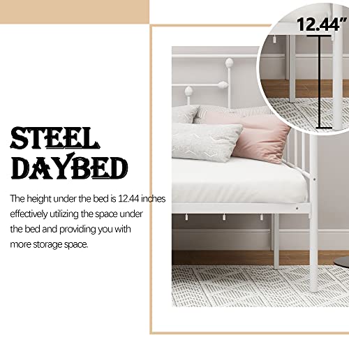 Nightell Metal Twin Daybed Frame with Headboard Multifunctional Platform Bed Sofa for Living Room Guest Room Heavy Steel Slat Support White