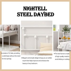 Nightell Metal Twin Daybed Frame with Headboard Multifunctional Platform Bed Sofa for Living Room Guest Room Heavy Steel Slat Support White