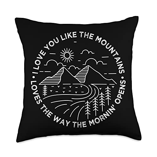 Design by Rock Music Merch I Love You Like The Mountains and Moons Tshirt Music Country Throw Pillow, 18x18, Multicolor