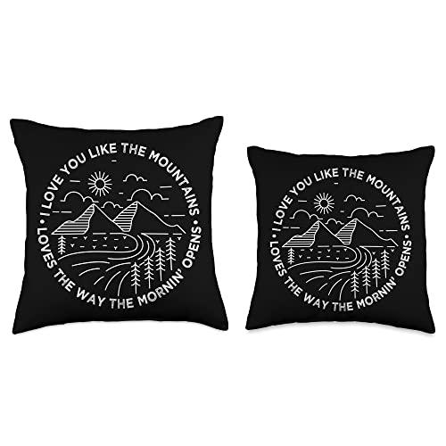 Design by Rock Music Merch I Love You Like The Mountains and Moons Tshirt Music Country Throw Pillow, 18x18, Multicolor