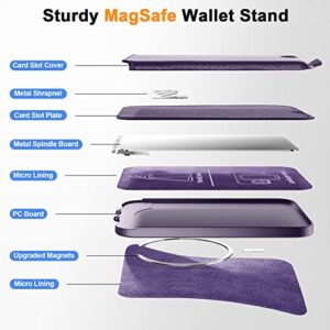 Qilmii Compatible MagSafe Wallet Stand for Apple, Skin Friendly Leather Card Slot with Adjustable Kickstand & Holder, Fit for iPhone 14/13/12 Series (Deep Purple)