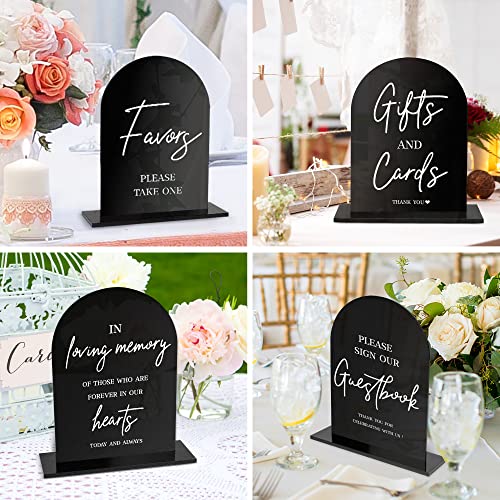 4pcs Acrylic Wedding Signs for Ceremony and Reception, 5x7 Inch Wedding Gift Table Sign, Guest Book Sign, Cards and Gifts Sign, In loving Memory Sign, Favors Please Take One, Wedding Entrance Signs with Holder (Modern Black Acrylic)