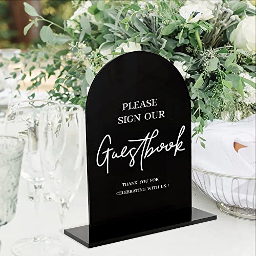 4pcs Acrylic Wedding Signs for Ceremony and Reception, 5x7 Inch Wedding Gift Table Sign, Guest Book Sign, Cards and Gifts Sign, In loving Memory Sign, Favors Please Take One, Wedding Entrance Signs with Holder (Modern Black Acrylic)