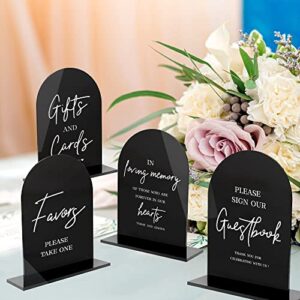 4pcs Acrylic Wedding Signs for Ceremony and Reception, 5x7 Inch Wedding Gift Table Sign, Guest Book Sign, Cards and Gifts Sign, In loving Memory Sign, Favors Please Take One, Wedding Entrance Signs with Holder (Modern Black Acrylic)