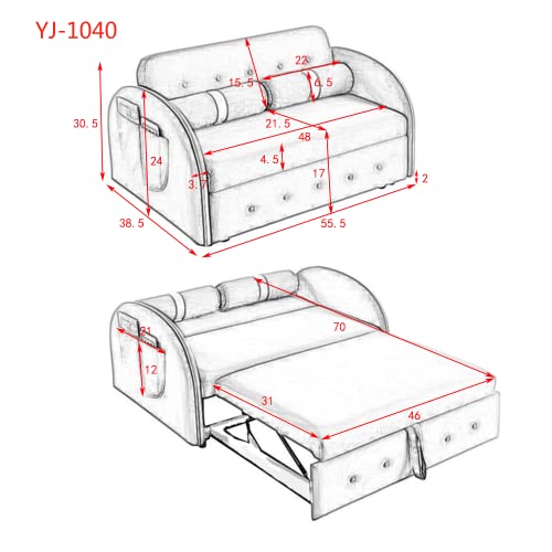 HomSof Adjsutable Backrest and Lumbar Pillows for Apartment Office Living Room Modern 55.5" Pull Out Sleep Bed 2 Seater Loveseats Sofa Couch with Side Pockets, Style C, Grey