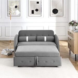 HomSof Adjsutable Backrest and Lumbar Pillows for Apartment Office Living Room Modern 55.5" Pull Out Sleep Bed 2 Seater Loveseats Sofa Couch with Side Pockets, Style C, Grey