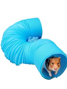 qwinee hamster fun tunnel plain pet fordable exercising training hideout tunnel scalable pet plastic tube toys for guinea pigs gerbils rats mice ferrets and other small animals blue one size