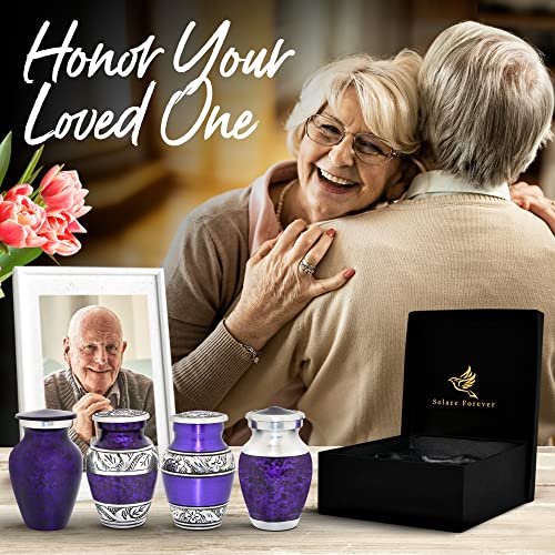 Mini Urns for Human Ashes - Cremation Urns Set of 4 with Box & Bags - Purple Urns for Women - Handcrafted Small Urns - Handcrafted Mini Memorial Ashes Urns Set - Small Funeral Urns for Your Loved One