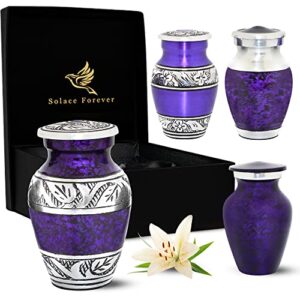 mini urns for human ashes - cremation urns set of 4 with box & bags - purple urns for women - handcrafted small urns - handcrafted mini memorial ashes urns set - small funeral urns for your loved one