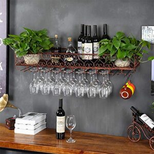 Wine Racks Metal Iron Wine Rack Upside Down Glass Holder Insert Glass Frame Hanging Wine Rack Shelf Creative Tall Cup Holder Glassware Rack (Size : L60*W25cm)