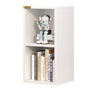 alisened small bookshelf, wooden stackable cubby 2 cube shelf, modern small spaces storage organizer bookcase display rack for bedroom, library, living room, home, office, white