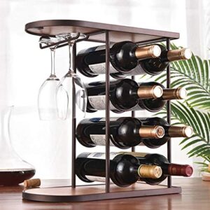 Wine Racks Metal Creative Wine Rack Solid Wood Wine Rack Shelf Goblet Holder Upside Down Wine Rack Can Put 2 Red Wine Glasses 8 Bottles of Red Wine