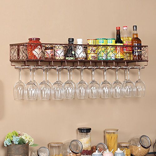 Wine Racks Metal Wine Rack/European Retro Wrought Iron Wine Rack Hanging Hanging Wine Cabinet/Wine Glass Rack Bar Wall Racks (Color : 2, Size : 120 * 25 * 16cm)