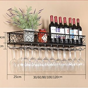 Wine Racks Metal Wine Rack/European Retro Wrought Iron Wine Rack Hanging Hanging Wine Cabinet/Wine Glass Rack Bar Wall Racks (Color : 2, Size : 120 * 25 * 16cm)