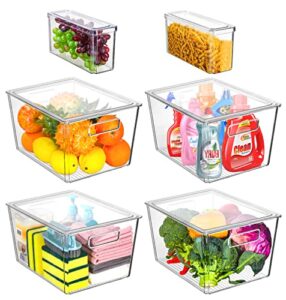 vomosi large clear plastic storage bins with lids - 6 pack stackable bins for pantry organization, office, and bathroom kitchen