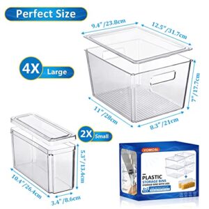 VOMOSI Large Clear Plastic Storage Bins with Lids - 6 Pack Stackable Bins for Pantry Organization, Office, and Bathroom Kitchen