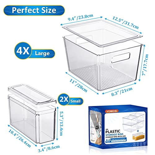 VOMOSI Large Clear Plastic Storage Bins with Lids - 6 Pack Stackable Bins for Pantry Organization, Office, and Bathroom Kitchen