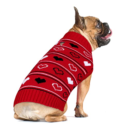 Queenmore Valentine Dog Sweater,Small Dog Sweater for Tiny Dogs,Teacups,frenchies,Chihuahuas,Yorkies,Turtleneck Girl Dogs Red Knit Sweaters Red,M