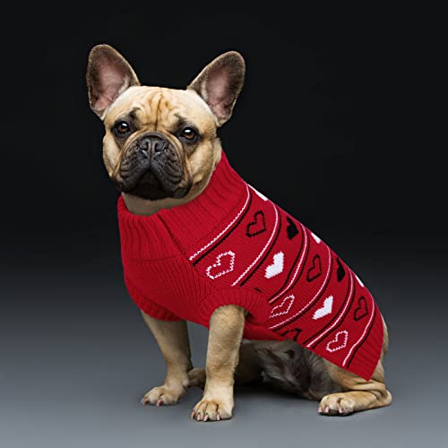 Queenmore Valentine Dog Sweater,Small Dog Sweater for Tiny Dogs,Teacups,frenchies,Chihuahuas,Yorkies,Turtleneck Girl Dogs Red Knit Sweaters Red,M