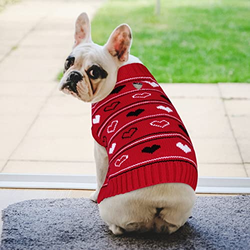 Queenmore Valentine Dog Sweater,Small Dog Sweater for Tiny Dogs,Teacups,frenchies,Chihuahuas,Yorkies,Turtleneck Girl Dogs Red Knit Sweaters Red,M