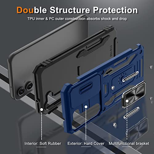 Samsung Galaxy S23 Plus Case with Slide Camera Cover and Screen Protector (6.6-Inch),Military Grade Cover [Screen&Camera Protection][Rotated Ring Kickstand] Heavy Duty Shockproof Protective Case-Blue