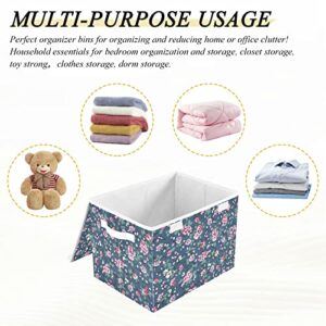 Cute Trendy Floral Flower Foldable Storage Bins with Lids Decorative Storage Box Container for Home Bedroom Office